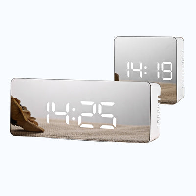 LED Mirror Alarm Clock Digital Snooze Table Clock Wake Up Light Electronic