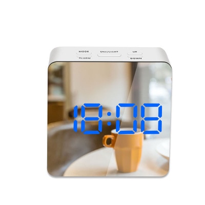 LED Mirror Alarm Clock Digital Snooze Table Clock Wake Up Light Electronic