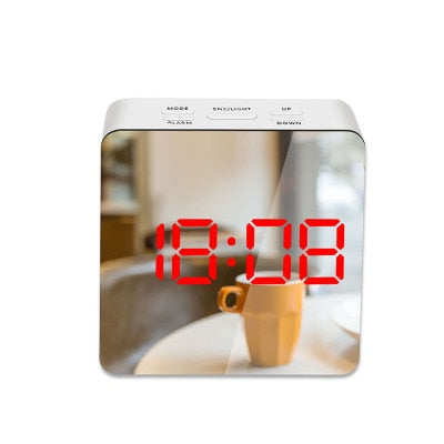 LED Mirror Alarm Clock Digital Snooze Table Clock Wake Up Light Electronic