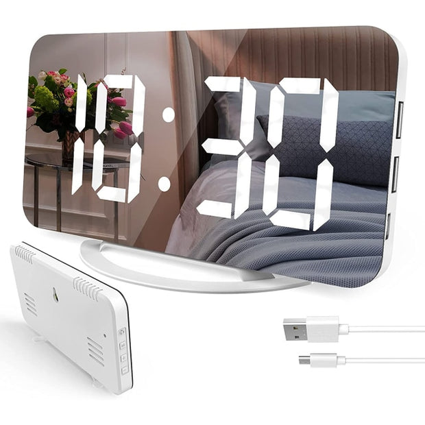 Digital Alarm Clock 7&quot; Large LED Mirror Electronic Clocks with Digital