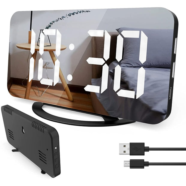 Digital Alarm Clock 7&quot; Large LED Mirror Electronic Clocks with Digital