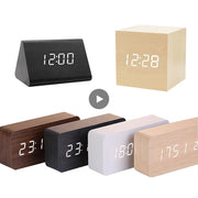 Clocks LED Wooden Alarm Clock Watch Table Voice Control