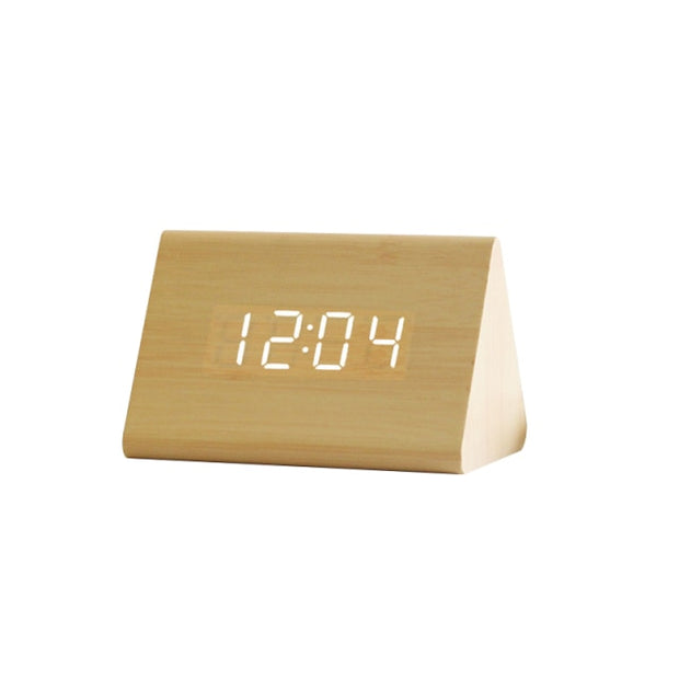 Clocks LED Wooden Alarm Clock Watch Table Voice Control