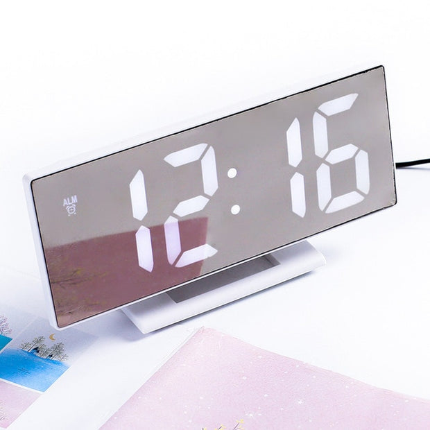 Digital Mirror LED Display Alarm Clock Table Clock Temperature Calendar Digital